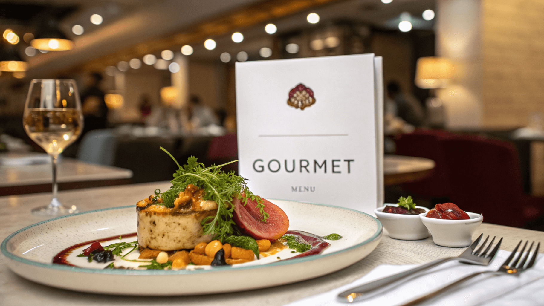 An image of a gormet dish next to a menu for the blog "how to price my menu"